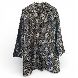Vintage Y2K Era Fibers Black and Gold Asian Style Dragon Pattern Coat Size S